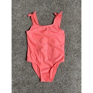 Cat & Jack Girls Coral Pink One-Piece Swimsuit Size 5T Faux Tie Shoulder 5T